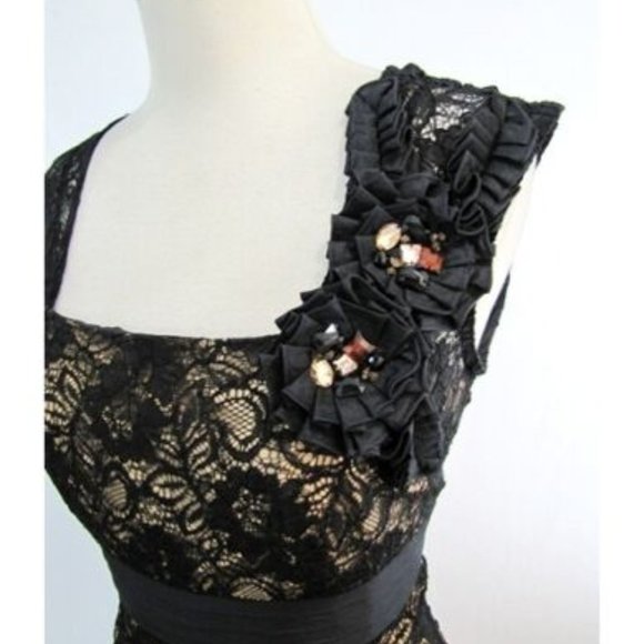 Km Collections by Milla Bell Black Nude Lace Dress - Picture 1 of 3